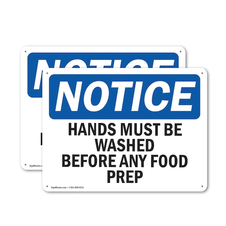 Signmission Hands Must Be Washed Before Any Food Prep, 18 in W x Rectangle, Plastic OS-2PACK-NS-P-1218-L-13223